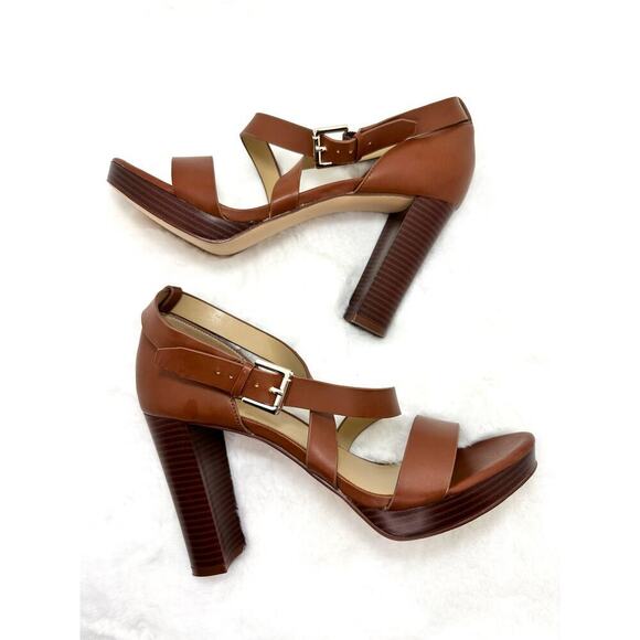 NINE WEST - FREYA, Dark natural GENUINE leather 4.75" platform sandals, SZ 10M - Picture 12 of 12